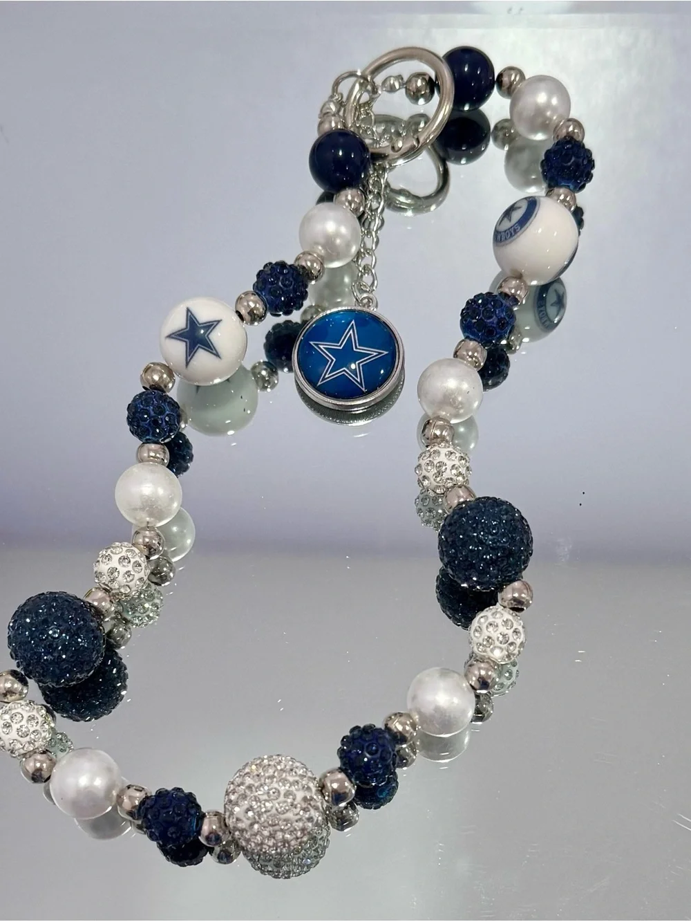 New Navy and White Beaded Dallas  Phone Chain